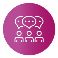 Purple icon of people chatting.